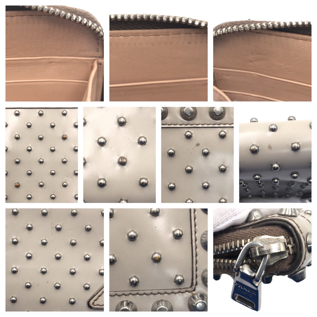 PRADA Prada Studs Grey Silver Hardware Leather 1M0506 Long Wallet for Women