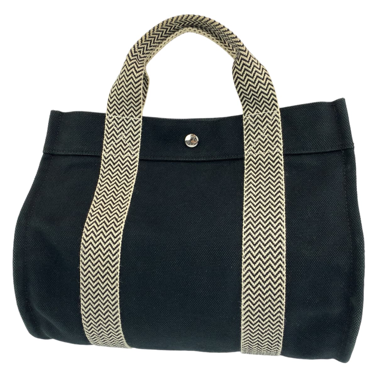 HERMES エルメス カンヌPM ポーチ付き ブラック 黒 ホワイト 白 シルバー金具 キャンバス トートバッグ ハンドバッグ  レディース