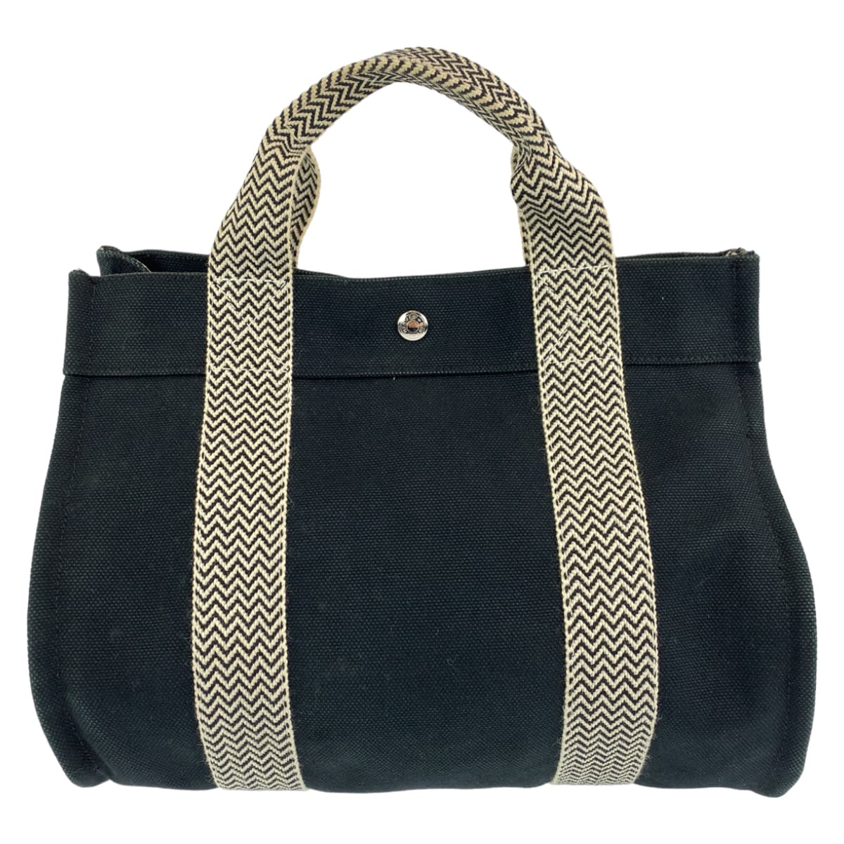 HERMES エルメス カンヌPM ポーチ付き ブラック 黒 ホワイト 白 シルバー金具 キャンバス トートバッグ ハンドバッグ  レディース