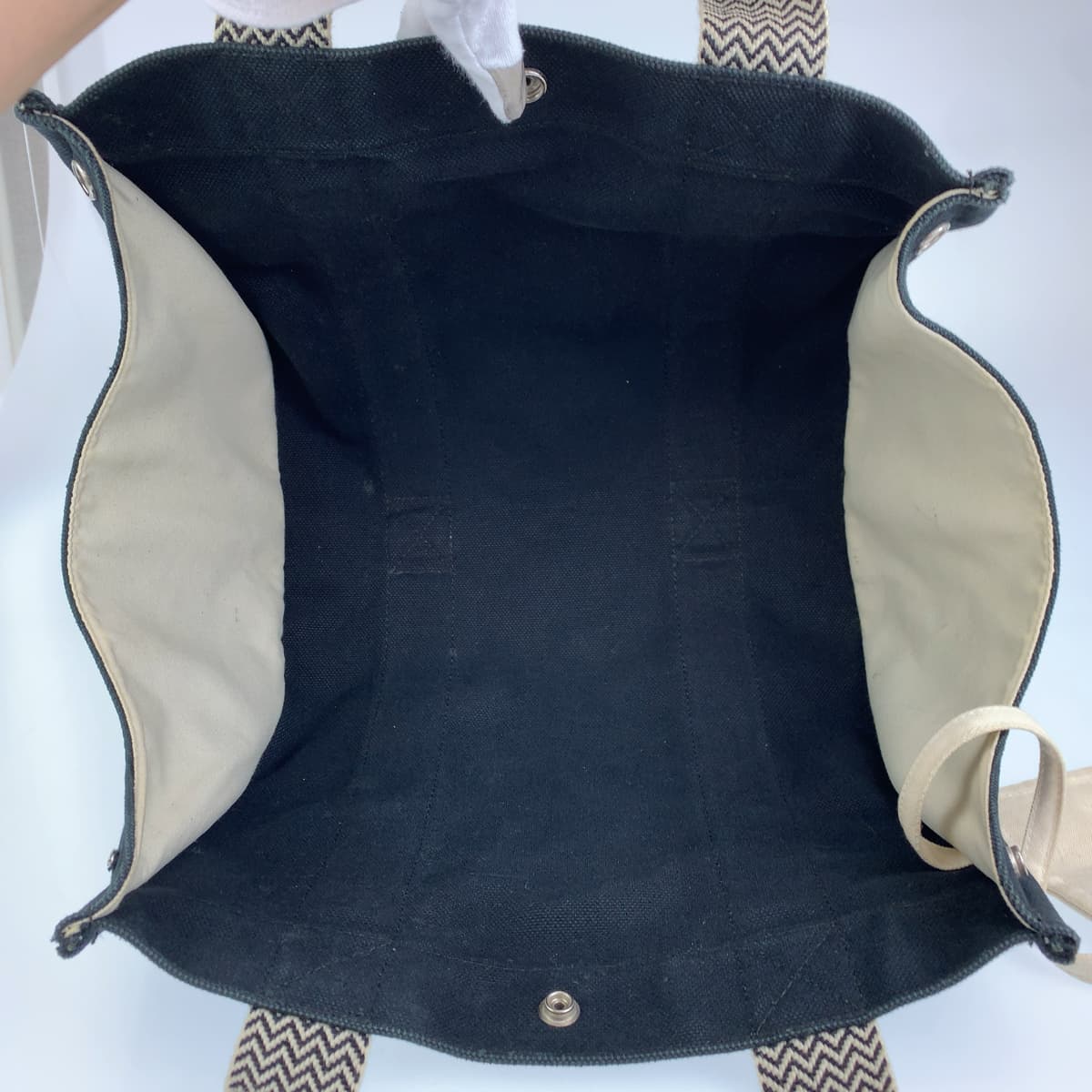 HERMES エルメス カンヌPM ポーチ付き ブラック 黒 ホワイト 白 シルバー金具 キャンバス トートバッグ ハンドバッグ  レディース