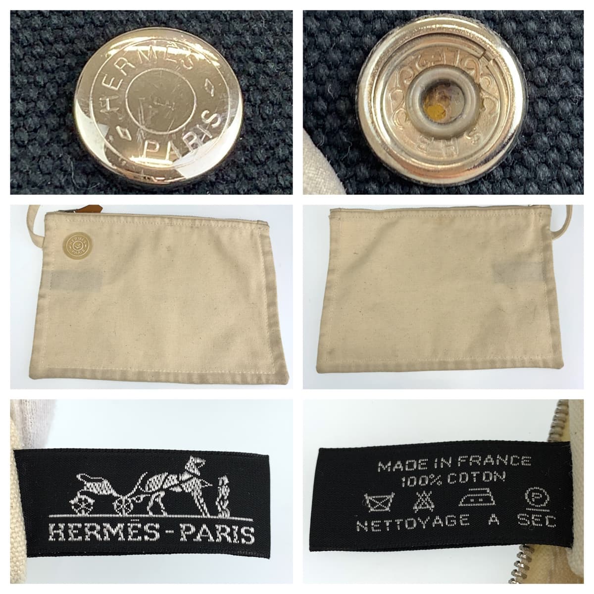 HERMES エルメス カンヌPM ポーチ付き ブラック 黒 ホワイト 白 シルバー金具 キャンバス トートバッグ ハンドバッグ  レディース
