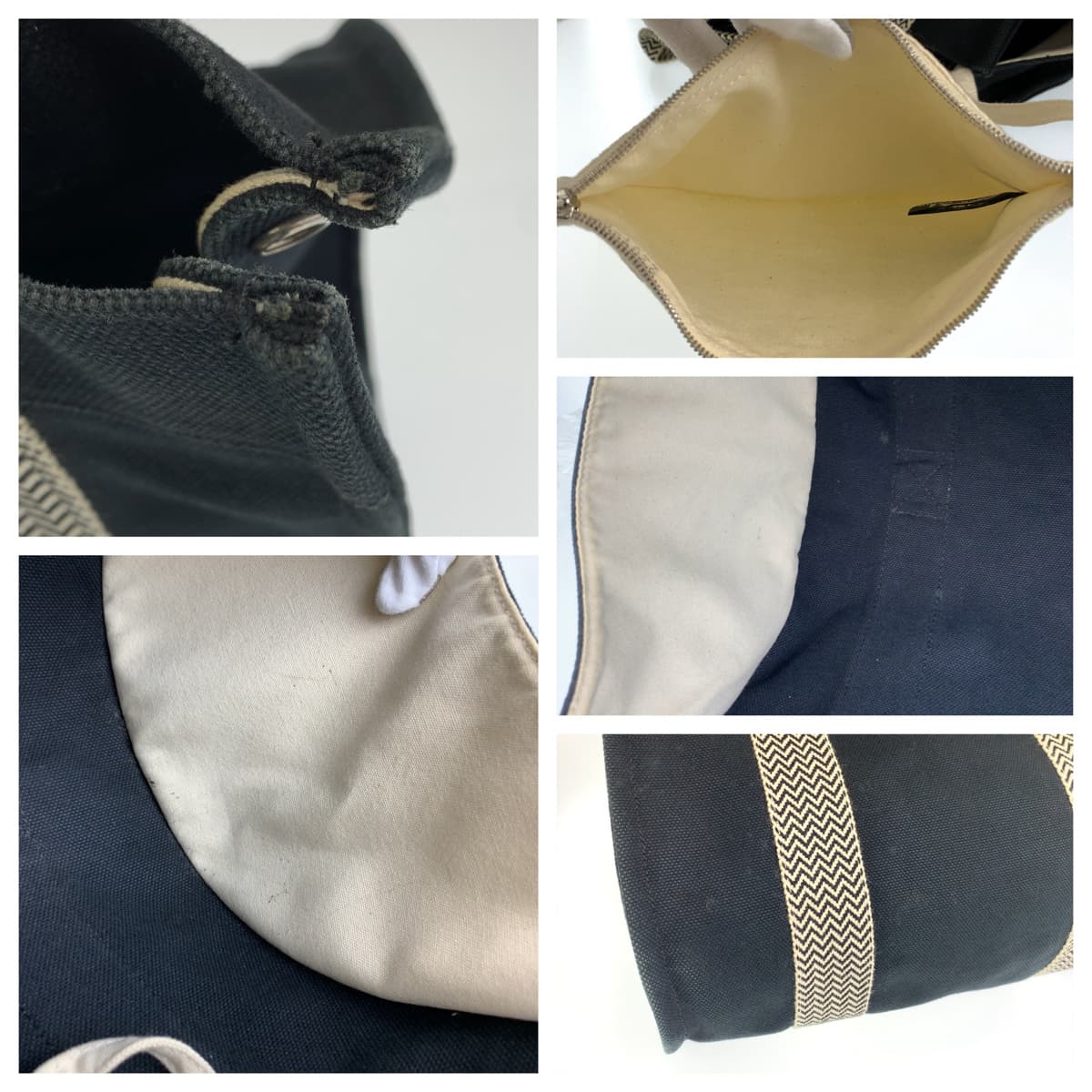 HERMES エルメス カンヌPM ポーチ付き ブラック 黒 ホワイト 白 シルバー金具 キャンバス トートバッグ ハンドバッグ  レディース