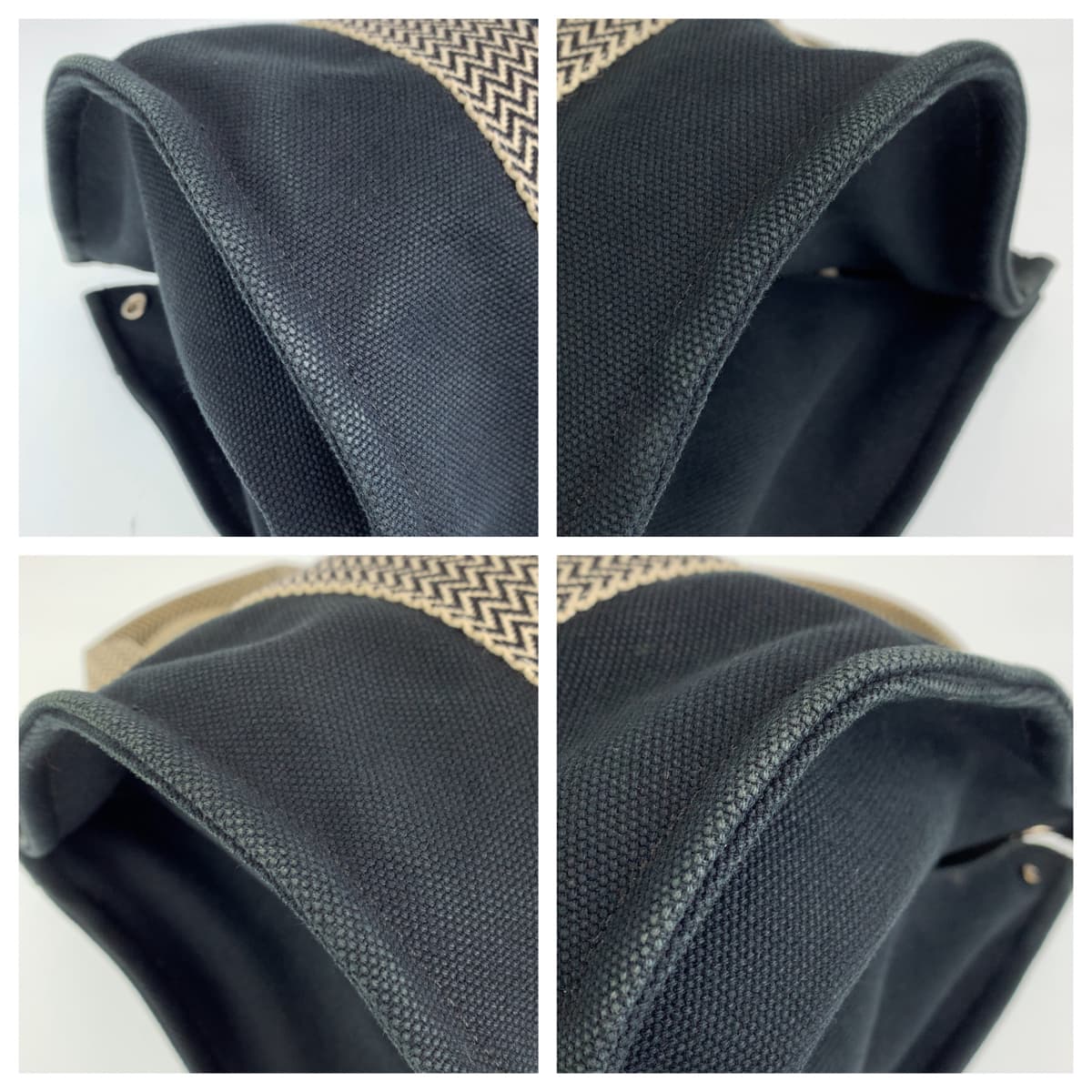 HERMES エルメス カンヌPM ポーチ付き ブラック 黒 ホワイト 白 シルバー金具 キャンバス トートバッグ ハンドバッグ  レディース