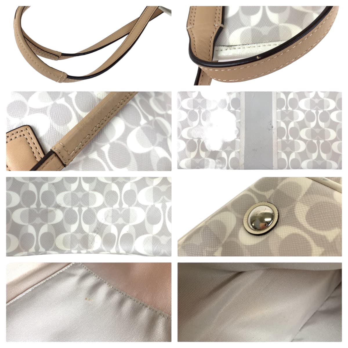 COACH コーチ シグネチャー ホワイト 白 グレー PVC F29183 トートバッグ ハンドバッグ  レディース