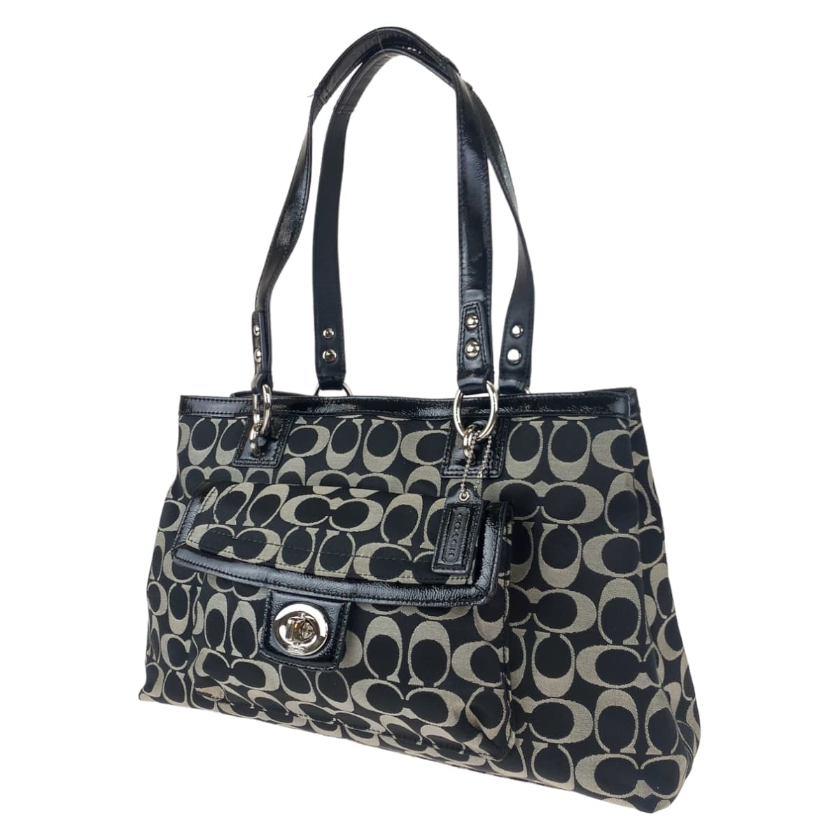 COACH コーチ シグネチャー ブラック 黒 グレー キャンバス / レザー F19043 トートバッグ ハンドバッグ  レディース