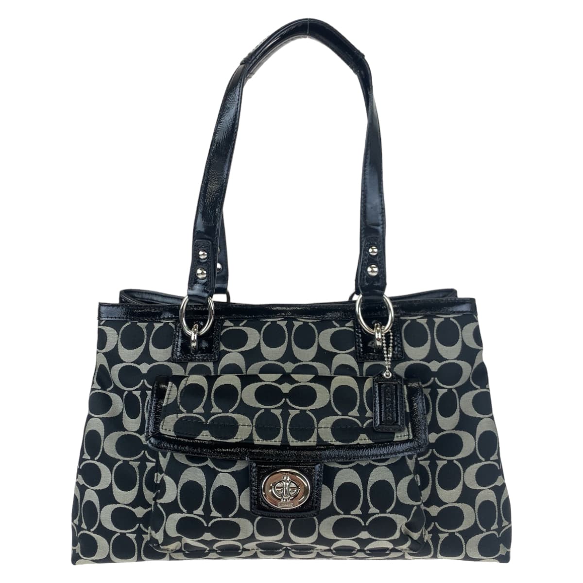 COACH コーチ シグネチャー ブラック 黒 グレー キャンバス / レザー F19043 トートバッグ ハンドバッグ  レディース