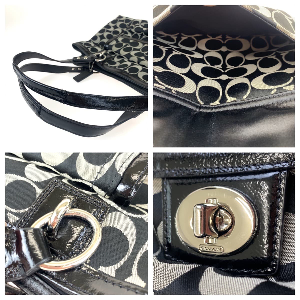 COACH コーチ シグネチャー ブラック 黒 グレー キャンバス / レザー F19043 トートバッグ ハンドバッグ  レディース