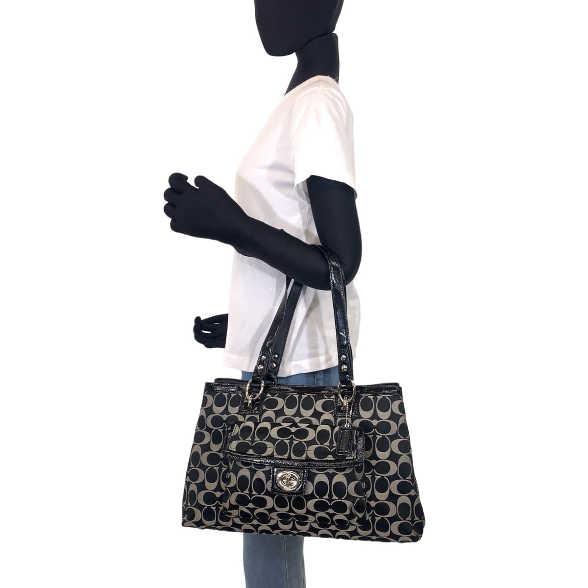 COACH コーチ シグネチャー ブラック 黒 グレー キャンバス / レザー F19043 トートバッグ ハンドバッグ  レディース