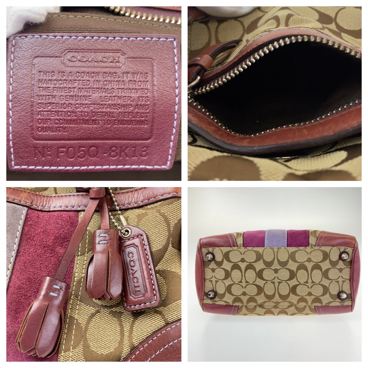 COACH コーチ シグネチャー ブラウン 茶 ピンク シルバー金具 キャンバス / レザー ハンドバッグ ミニボストン  レディース