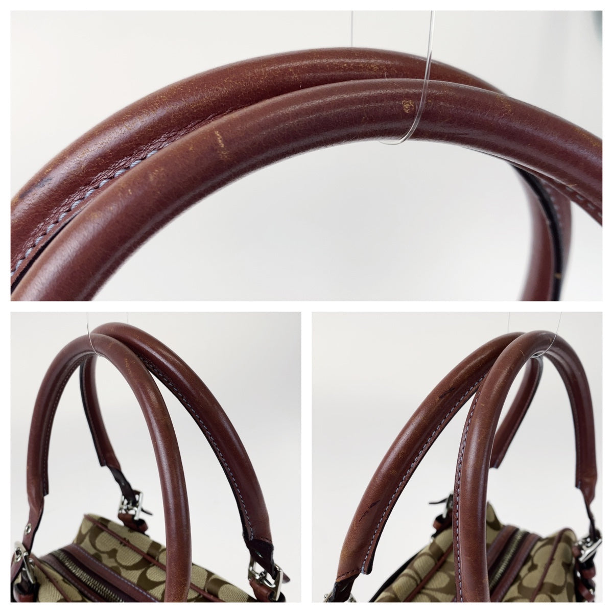 COACH コーチ シグネチャー ブラウン 茶 ピンク シルバー金具 キャンバス / レザー ハンドバッグ ミニボストン  レディース