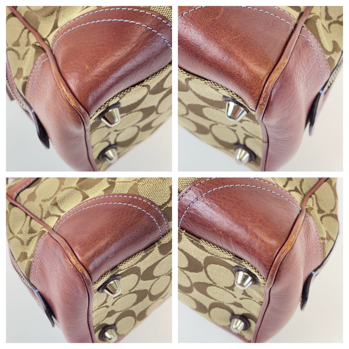 COACH コーチ シグネチャー ブラウン 茶 ピンク シルバー金具 キャンバス / レザー ハンドバッグ ミニボストン  レディース