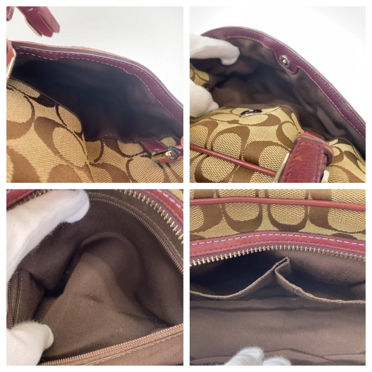 COACH コーチ シグネチャー ブラウン 茶 ピンク シルバー金具 キャンバス / レザー ハンドバッグ ミニボストン  レディース