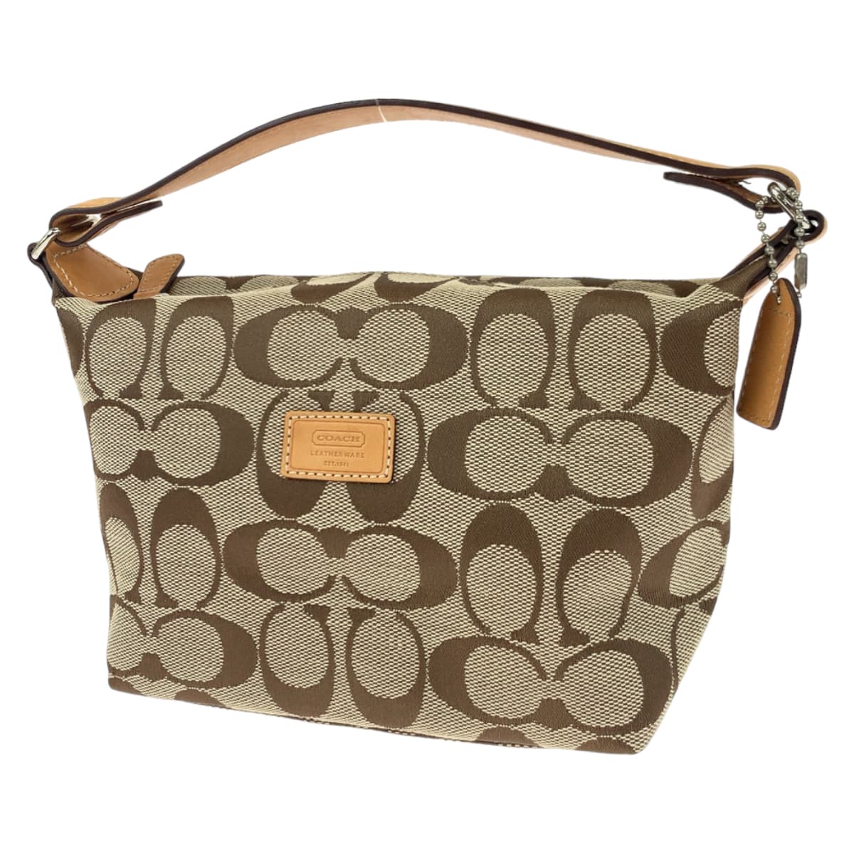COACH コーチ シグネチャー ベージュ キャンバス ハンドバッグ アクセサリーポーチ  レディース