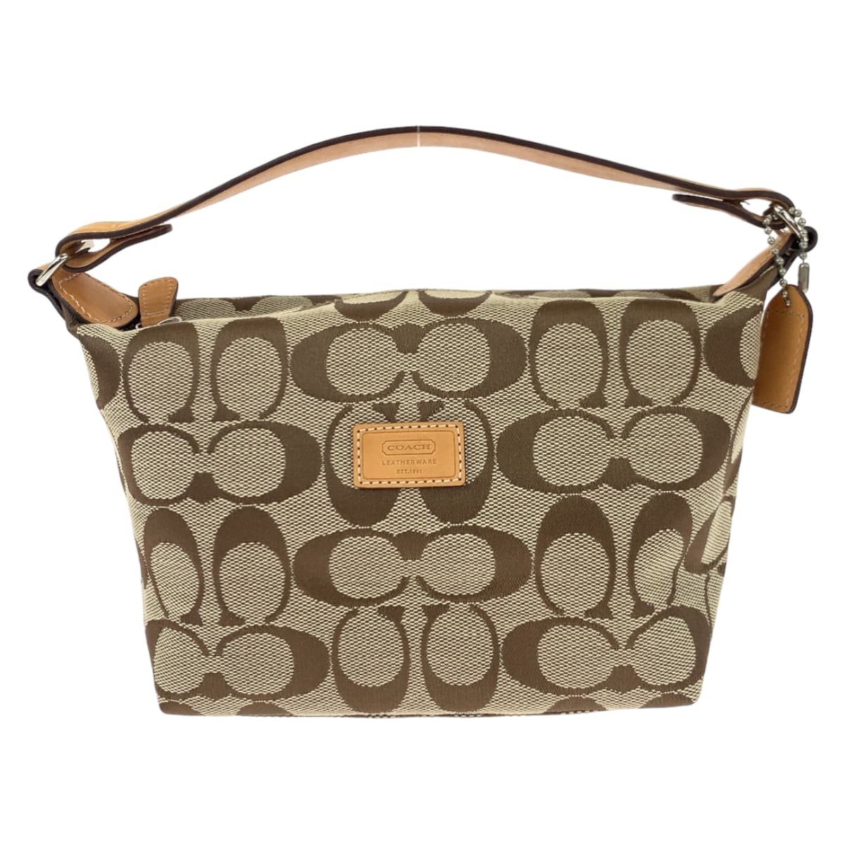COACH コーチ シグネチャー ベージュ キャンバス ハンドバッグ アクセサリーポーチ  レディース