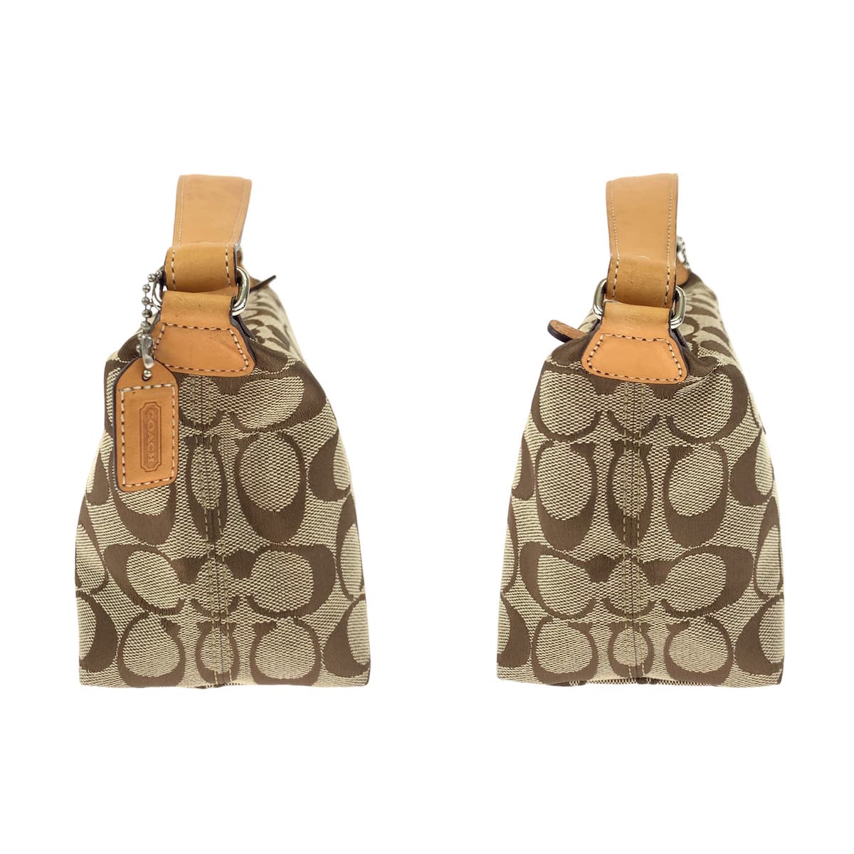 COACH コーチ シグネチャー ベージュ キャンバス ハンドバッグ アクセサリーポーチ  レディース