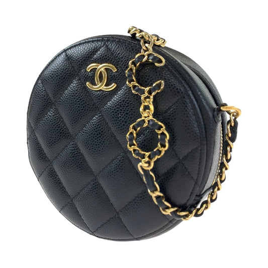 CHANEL シャネル マトラッセ ココマーク ラウンド 丸型 ブラック 黒 ゴールド金具 キャビアスキン 斜め掛け ショルダーバッグ ポーチ  レディース