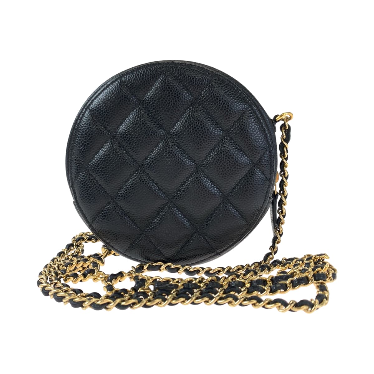 CHANEL シャネル マトラッセ ココマーク ラウンド 丸型 ブラック 黒 ゴールド金具 キャビアスキン 斜め掛け ショルダーバッグ ポーチ  レディース
