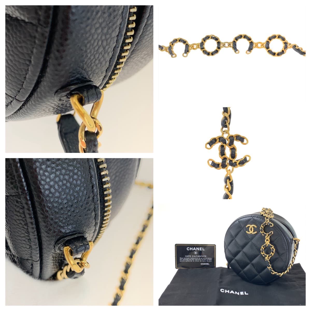CHANEL シャネル マトラッセ ココマーク ラウンド 丸型 ブラック 黒 ゴールド金具 キャビアスキン 斜め掛け ショルダーバッグ ポーチ  レディース