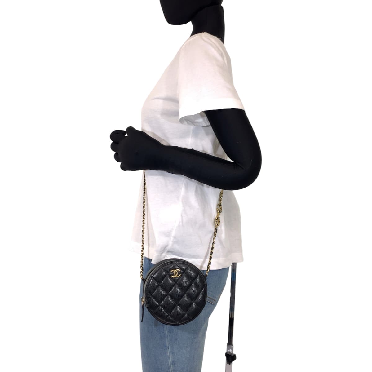 CHANEL シャネル マトラッセ ココマーク ラウンド 丸型 ブラック 黒 ゴールド金具 キャビアスキン 斜め掛け ショルダーバッグ ポーチ  レディース