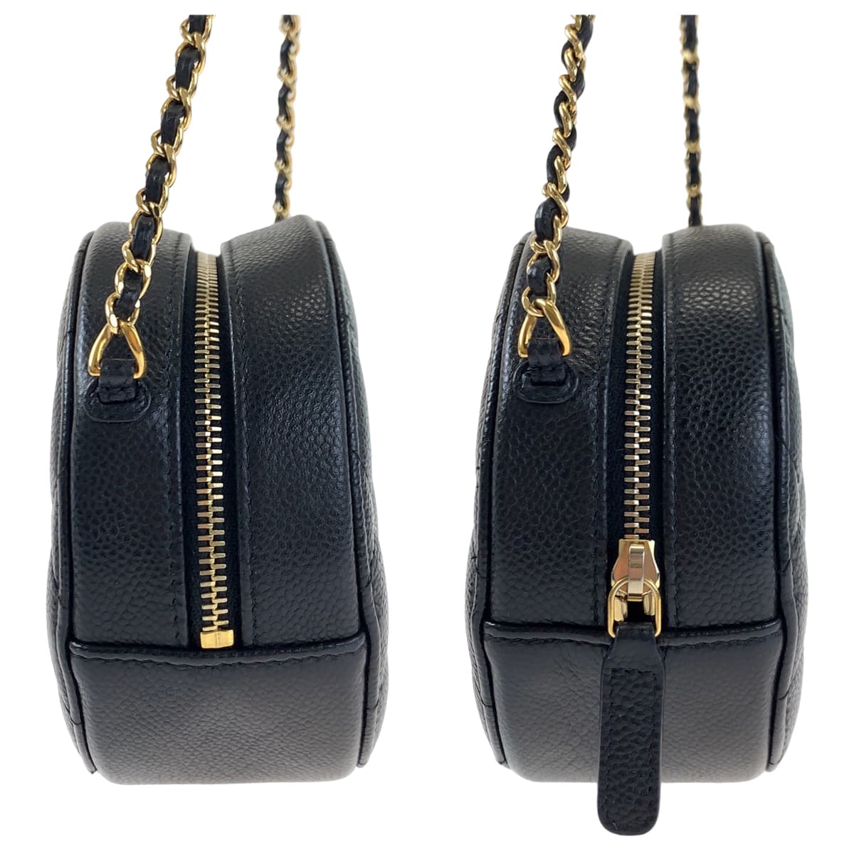 CHANEL シャネル マトラッセ ココマーク ラウンド 丸型 ブラック 黒 ゴールド金具 キャビアスキン 斜め掛け ショルダーバッグ ポーチ  レディース