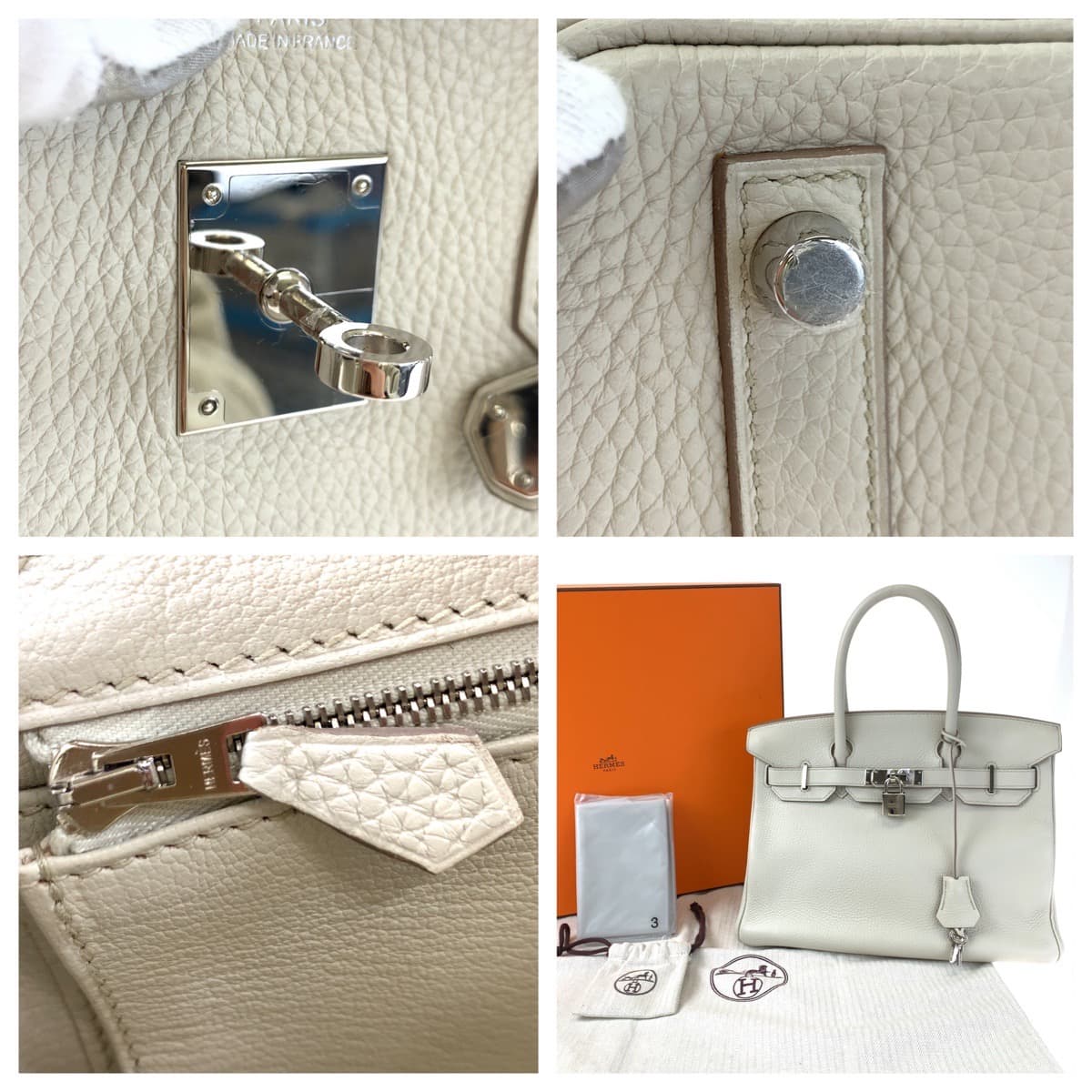 HERMES エルメス バーキン30 ベトン ベージュ シルバー金具 トゴ ハンドバッグ トートバッグ A刻印  レディース