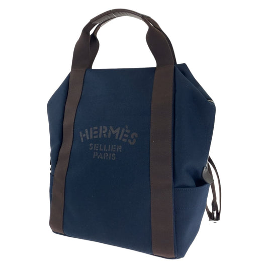 HERMES エルメス グルーム バックパック ネイビー フーオレンジ シルバー金具 トワルシェブロン リュック バックパック  メンズ