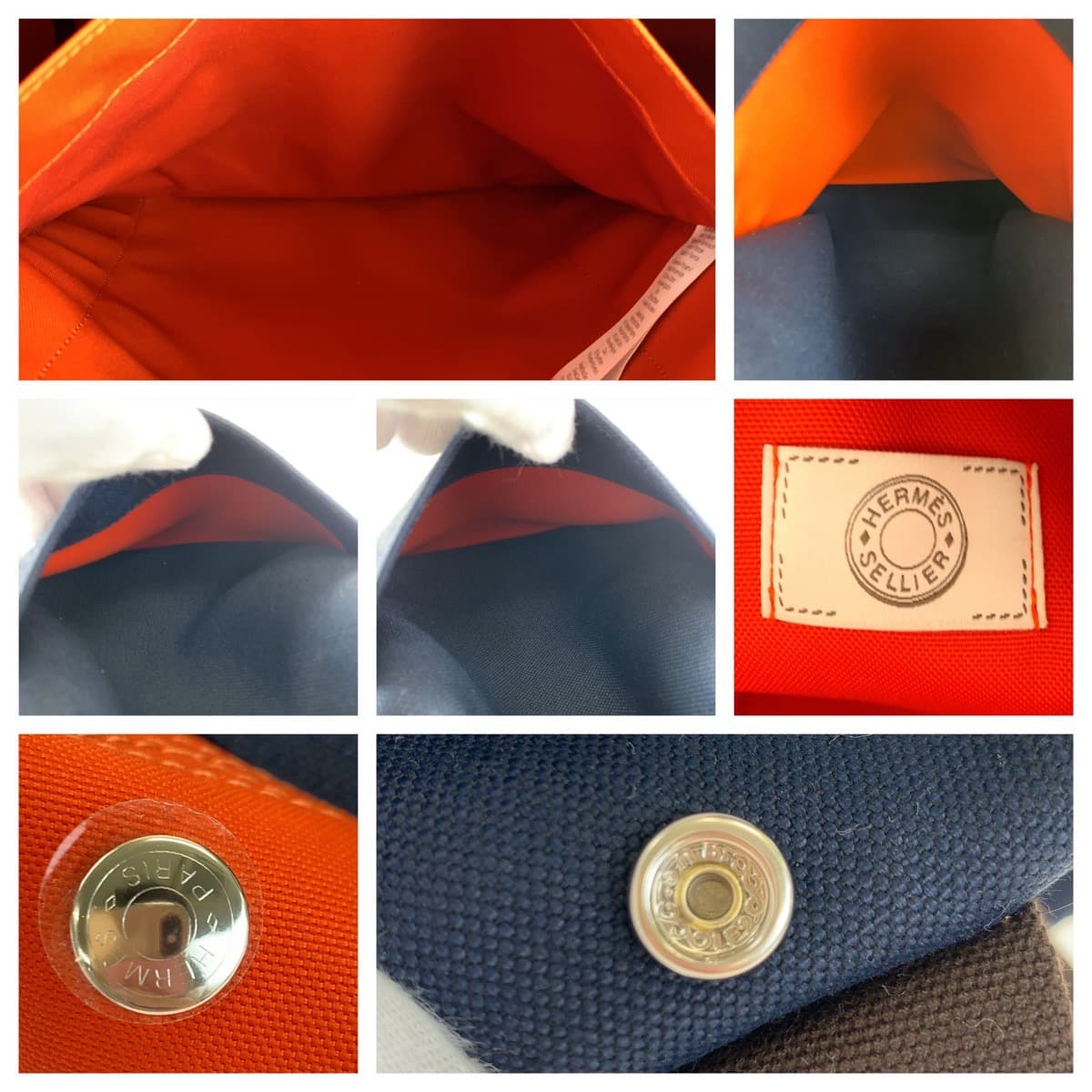 HERMES エルメス グルーム バックパック ネイビー フーオレンジ シルバー金具 トワルシェブロン リュック バックパック  メンズ