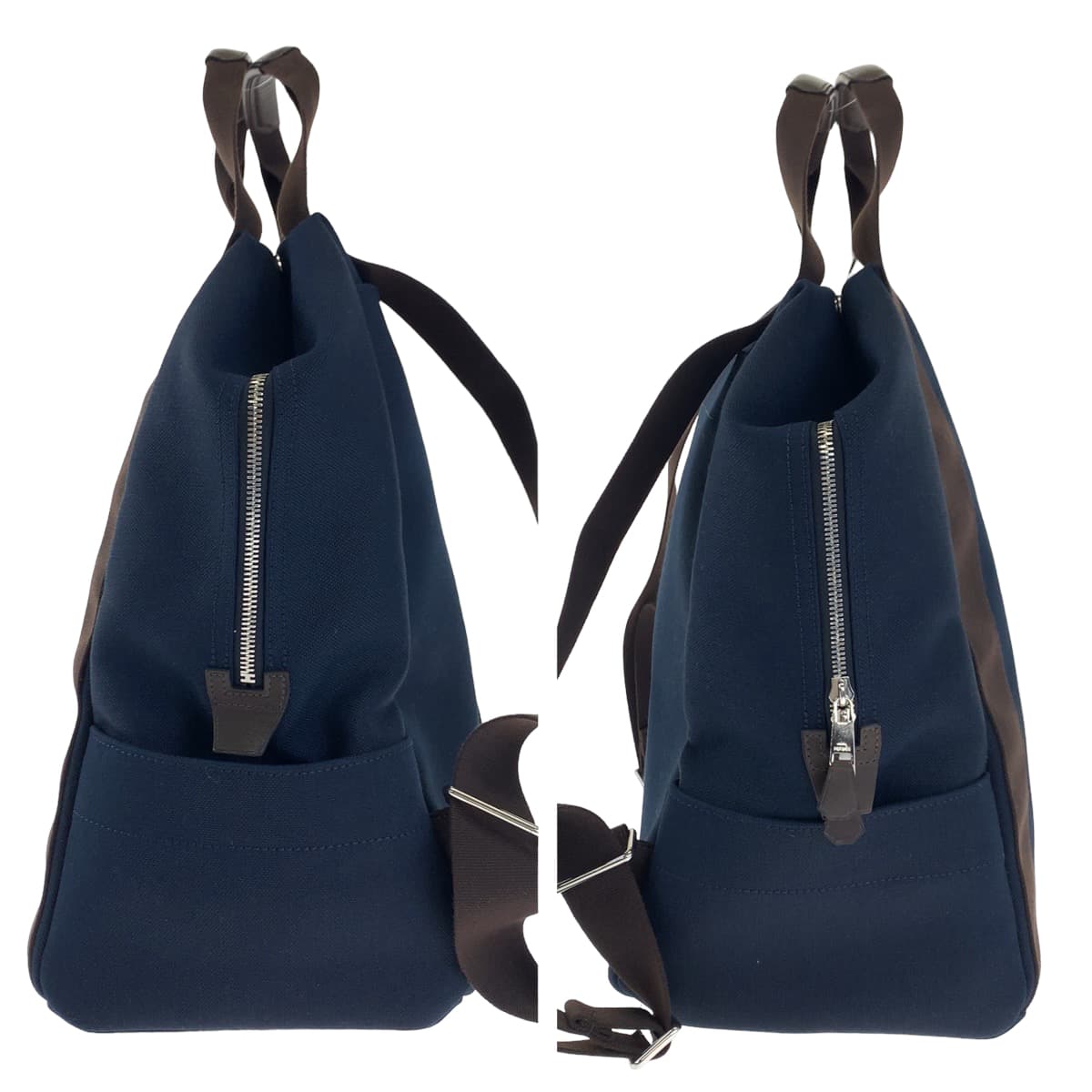 HERMES エルメス グルーム バックパック ネイビー フーオレンジ シルバー金具 トワルシェブロン リュック バックパック  メンズ
