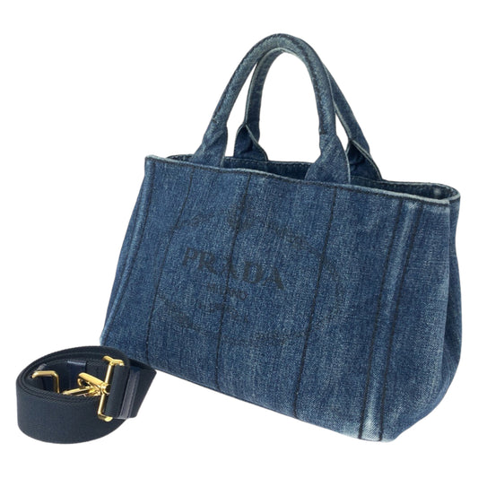 PRADA Prada Canapa Blue Denim Shoulder Bag Handbag 2way Women's