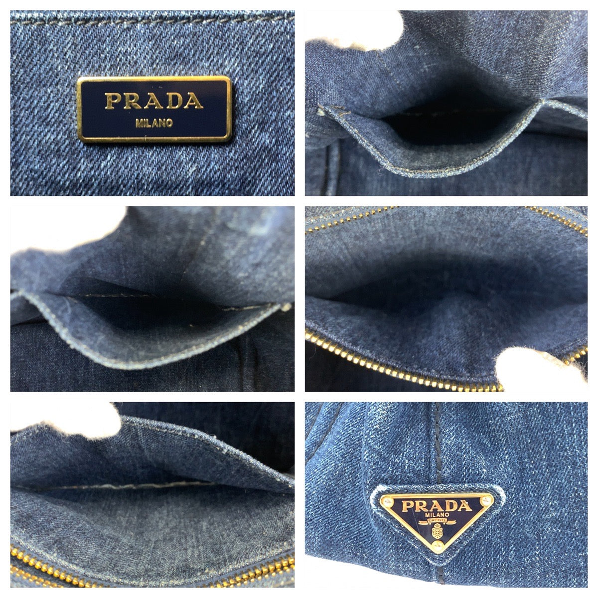 PRADA Prada Canapa Blue Denim Shoulder Bag Handbag 2way Women's