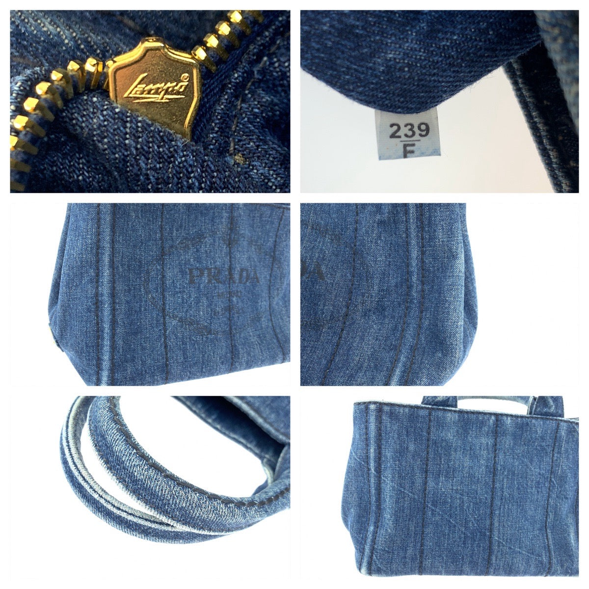 PRADA Prada Canapa Blue Denim Shoulder Bag Handbag 2way Women's