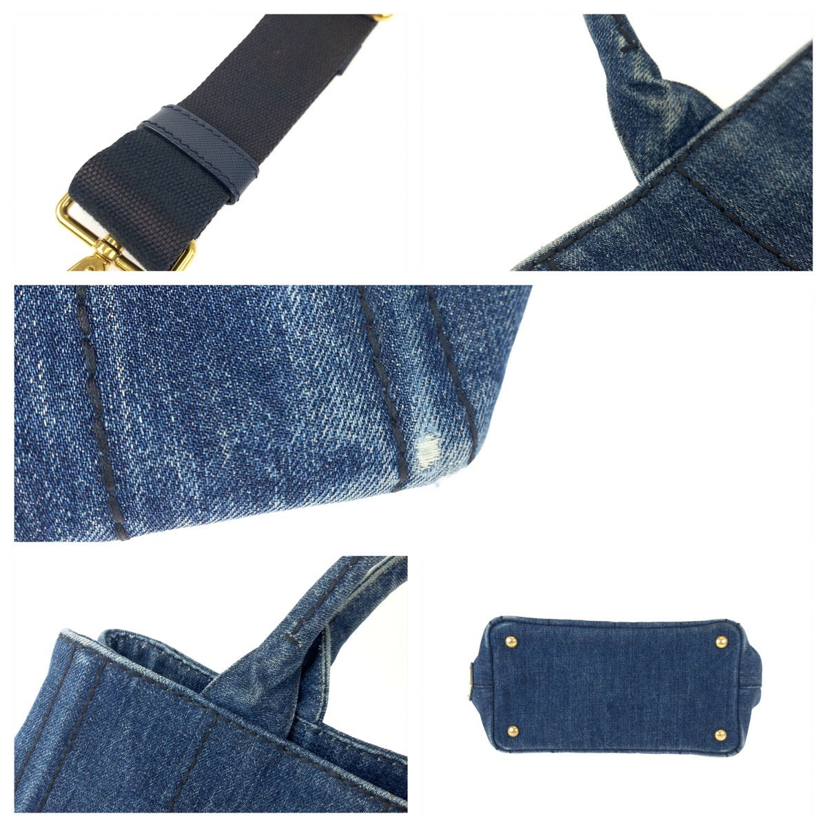 PRADA Prada Canapa Blue Denim Shoulder Bag Handbag 2way Women's