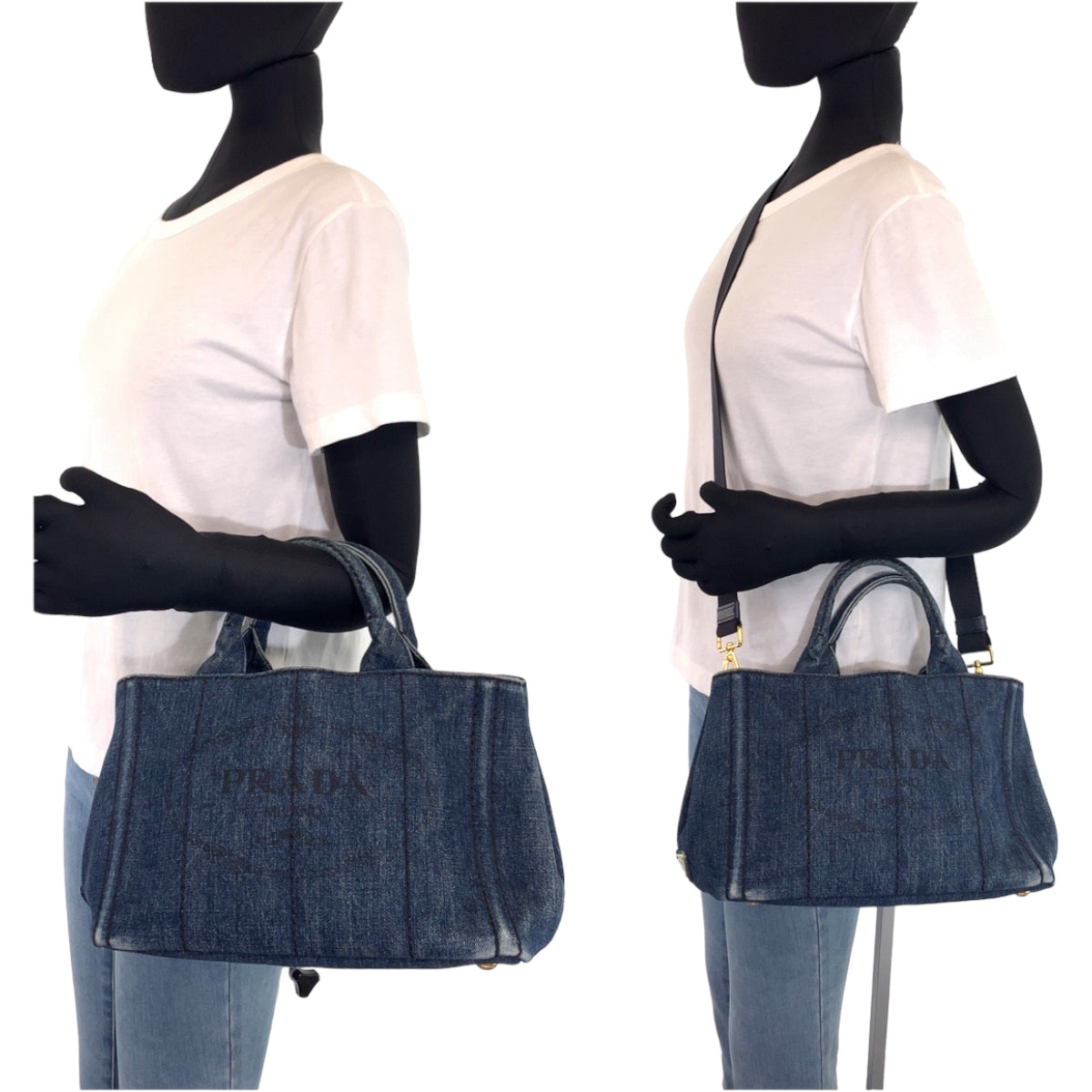 PRADA Prada Canapa Blue Denim Shoulder Bag Handbag 2way Women's