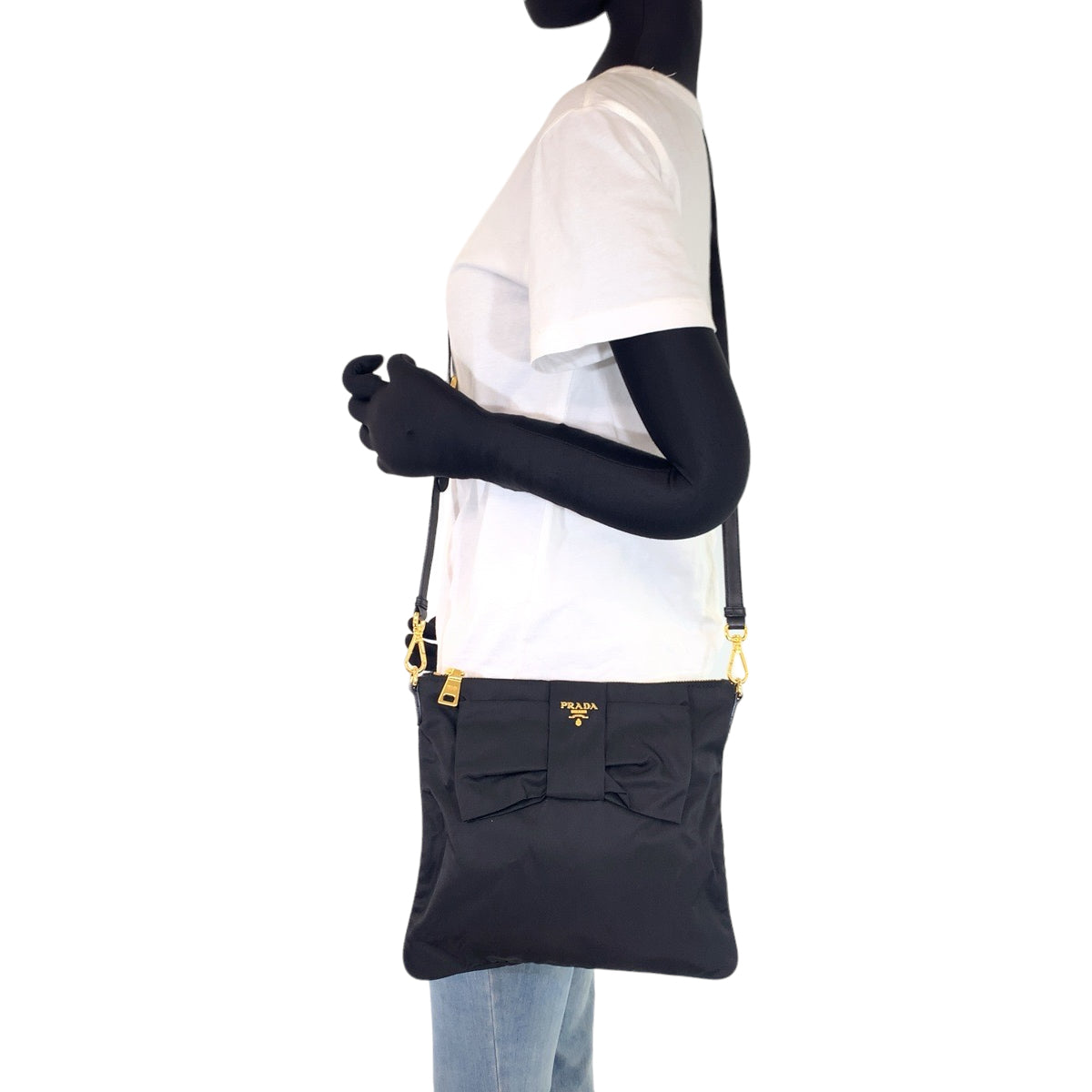 PRADA Prada Tessuto Ribbon Black Nylon Shoulder Bag Crossbody Women's
