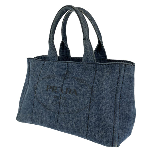 PRADA Prada Canapa Blue Gold Hardware Denim Tote Bag Handbag Women's