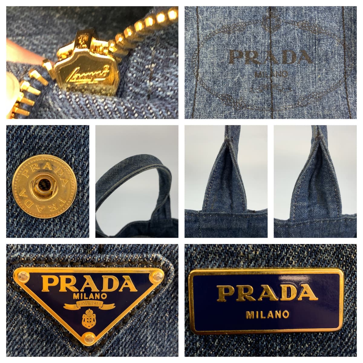 PRADA Prada Canapa Blue Gold Hardware Denim Tote Bag Handbag Women's