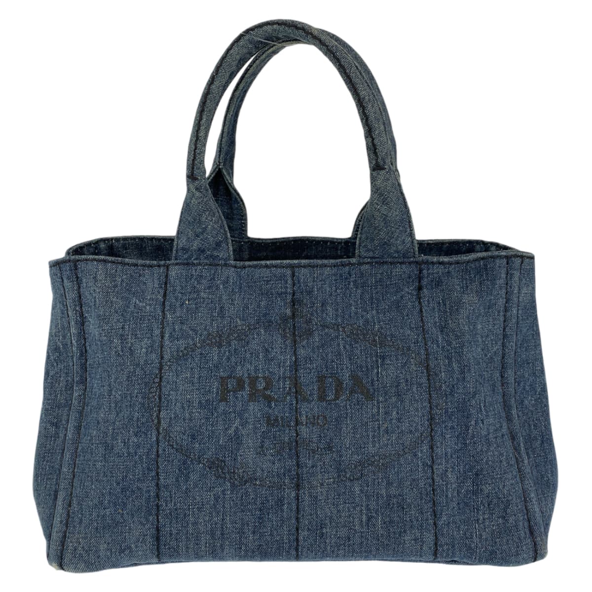 PRADA Prada Canapa Blue Gold Hardware Denim Tote Bag Handbag Women's