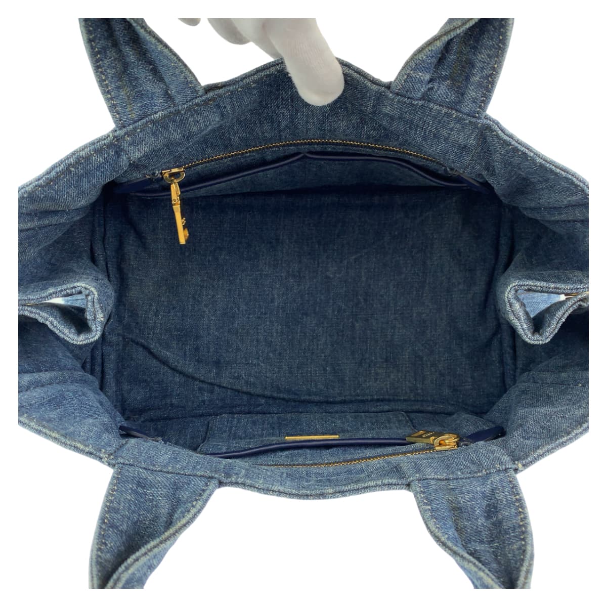 PRADA Prada Canapa Blue Gold Hardware Denim Tote Bag Handbag Women's