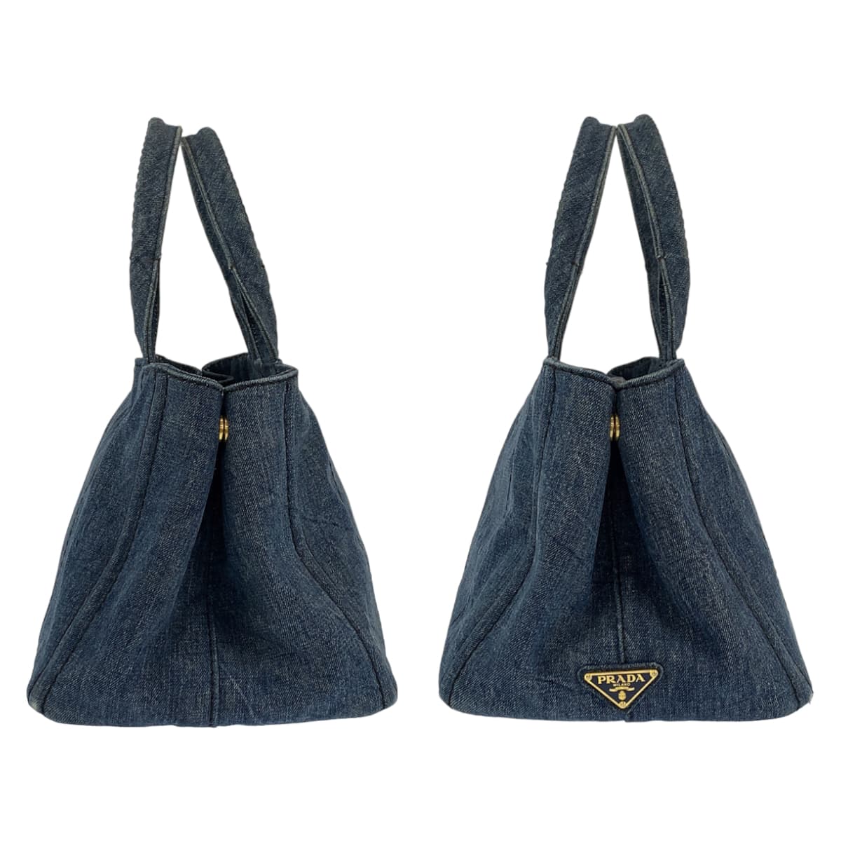 PRADA Prada Canapa Blue Gold Hardware Denim Tote Bag Handbag Women's