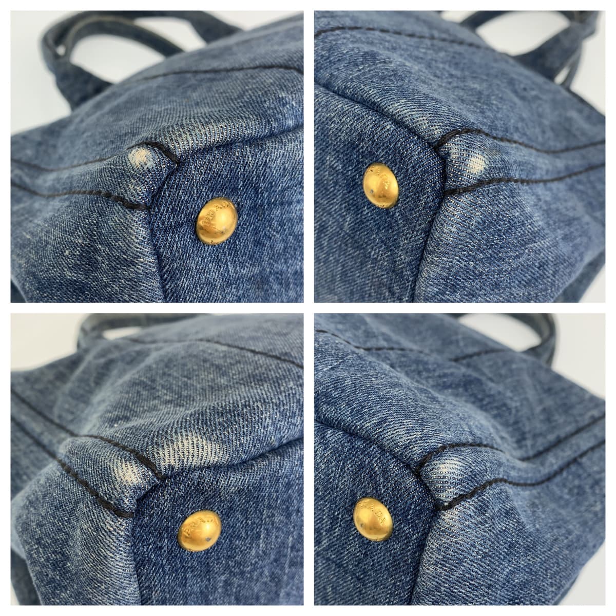 PRADA Prada Canapa Blue Gold Hardware Denim Tote Bag Handbag Women's