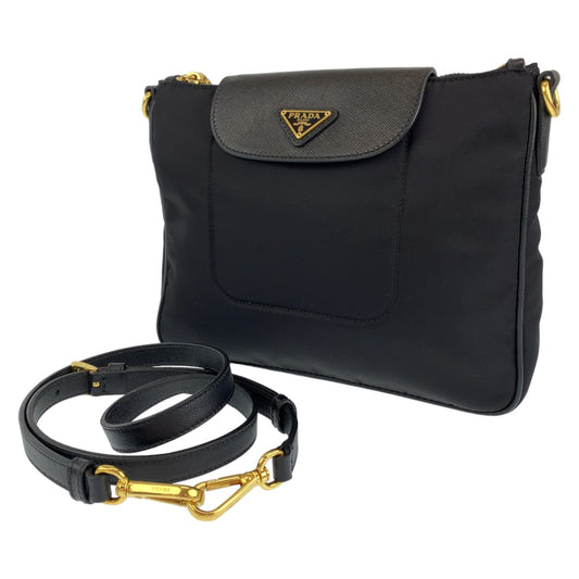 PRADA Prada Tessuto Black Gold Hardware Nylon/Leather Shoulder Bag Crossbody Bag for Women