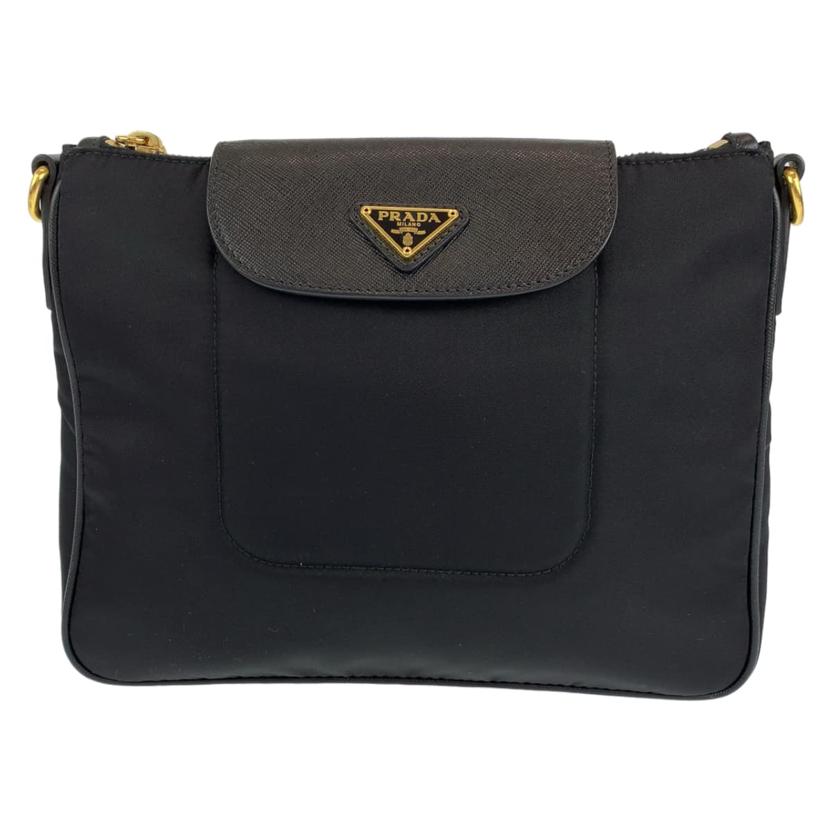 PRADA Prada Tessuto Black Gold Hardware Nylon/Leather Shoulder Bag Crossbody Bag for Women