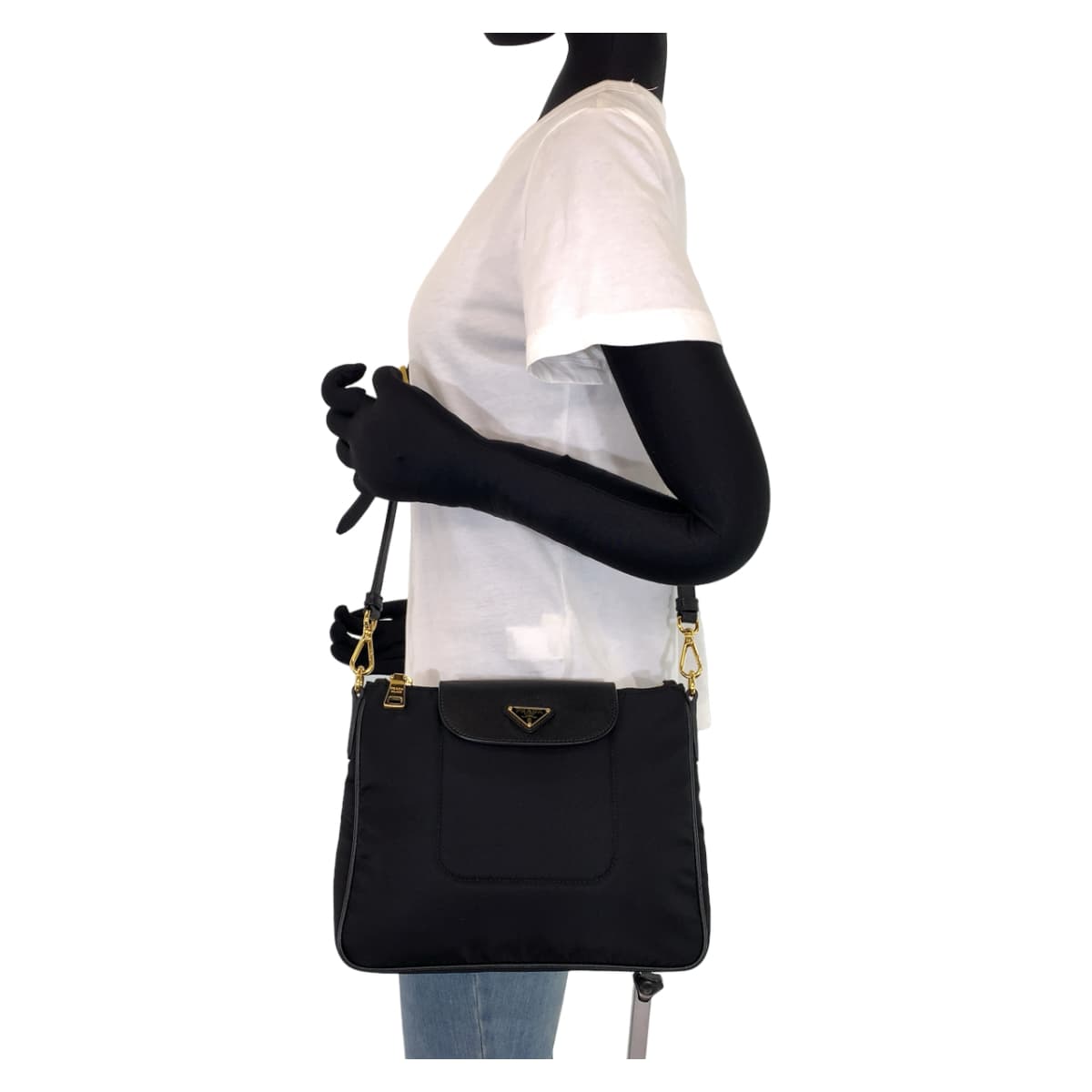 PRADA Prada Tessuto Black Gold Hardware Nylon/Leather Shoulder Bag Crossbody Bag for Women