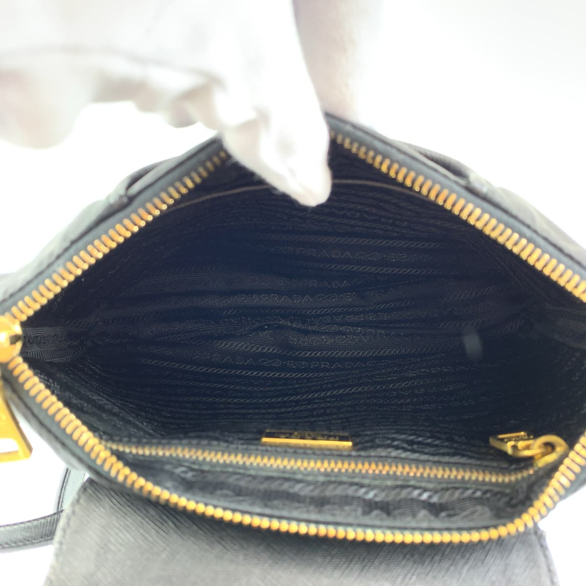 PRADA Prada Tessuto Black Gold Hardware Nylon/Leather Shoulder Bag Crossbody Bag for Women