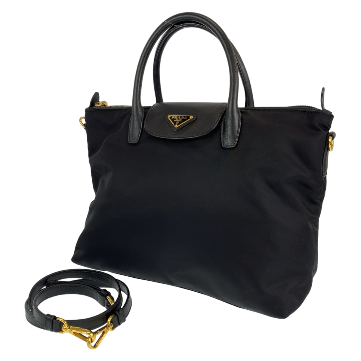 PRADA Prada Saffiano Tessuto Black Gold Hardware Nylon/Leather Handbag Shoulder Bag 2WAY Women's