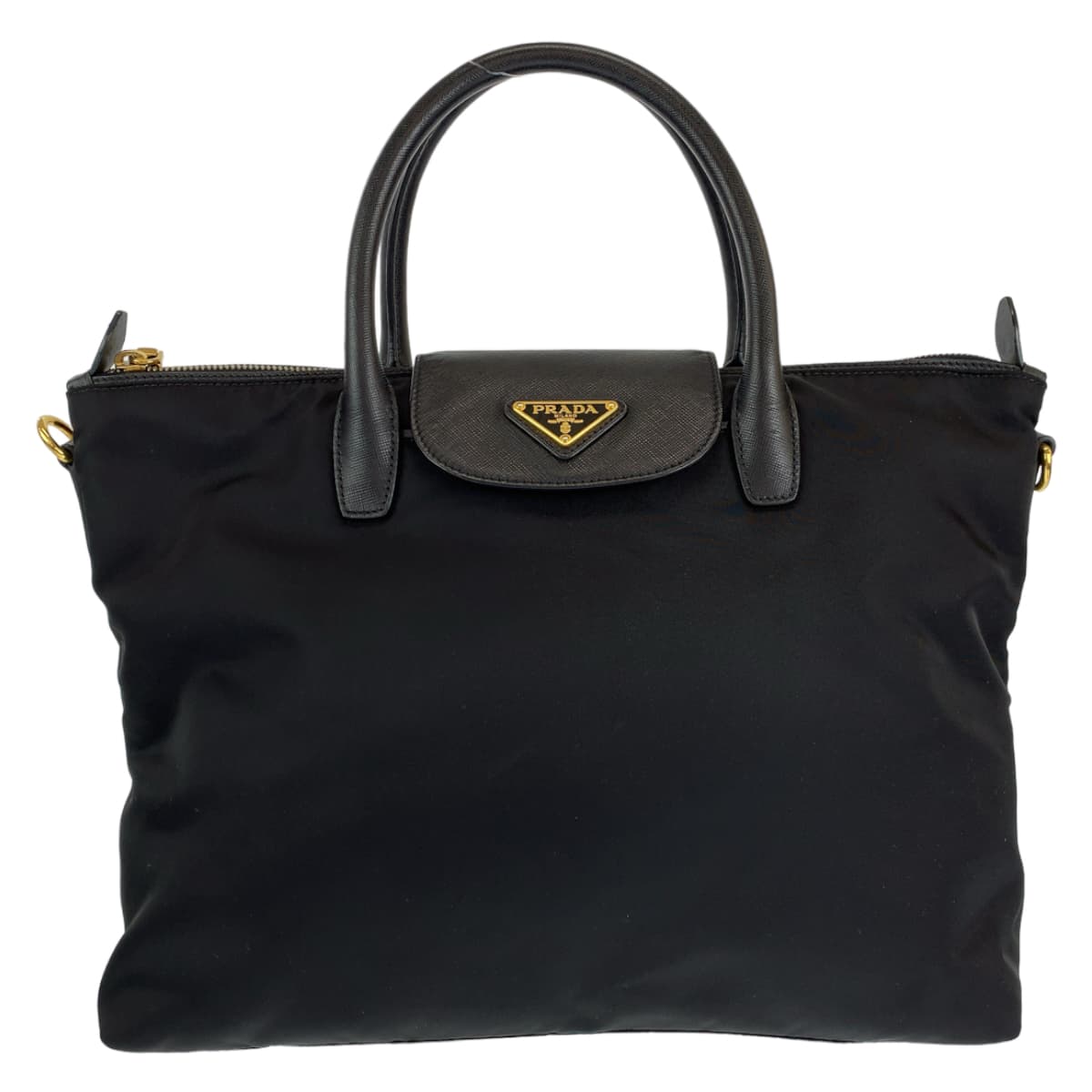PRADA Prada Saffiano Tessuto Black Gold Hardware Nylon/Leather Handbag Shoulder Bag 2WAY Women's