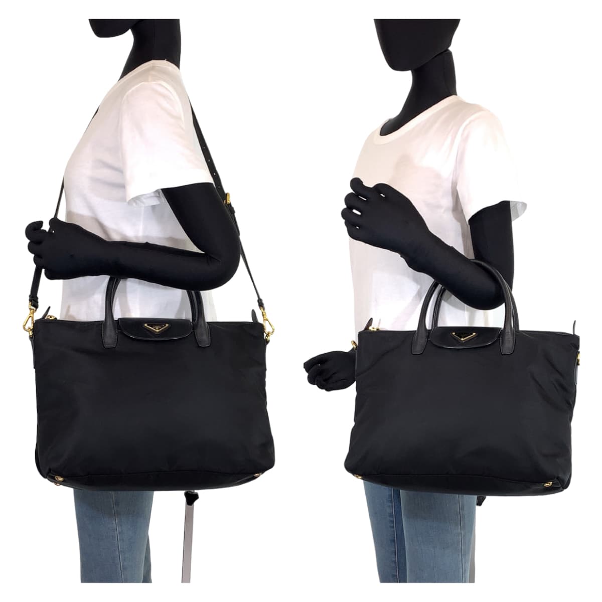 PRADA Prada Saffiano Tessuto Black Gold Hardware Nylon/Leather Handbag Shoulder Bag 2WAY Women's