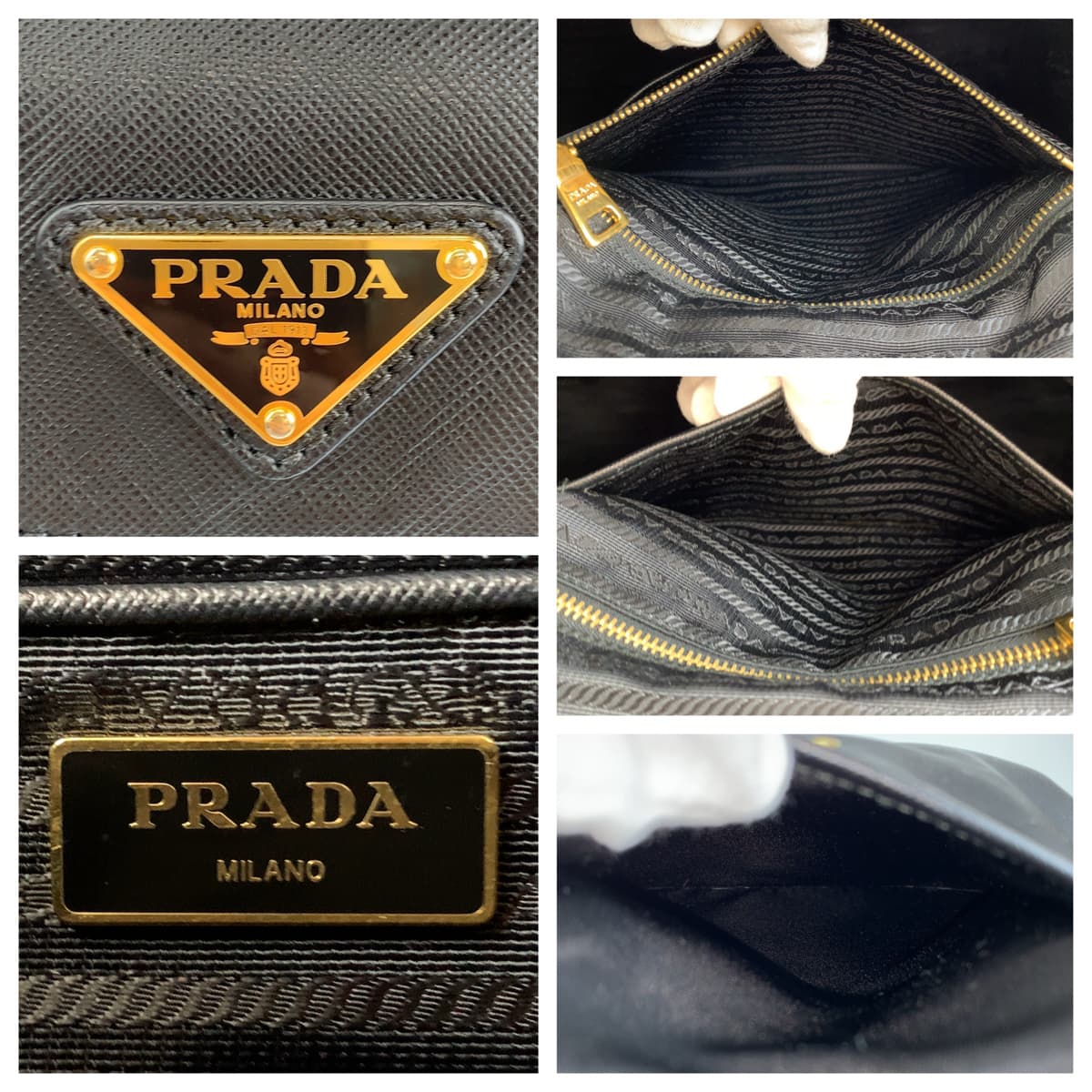 PRADA Prada Saffiano Tessuto Black Gold Hardware Nylon/Leather Handbag Shoulder Bag 2WAY Women's