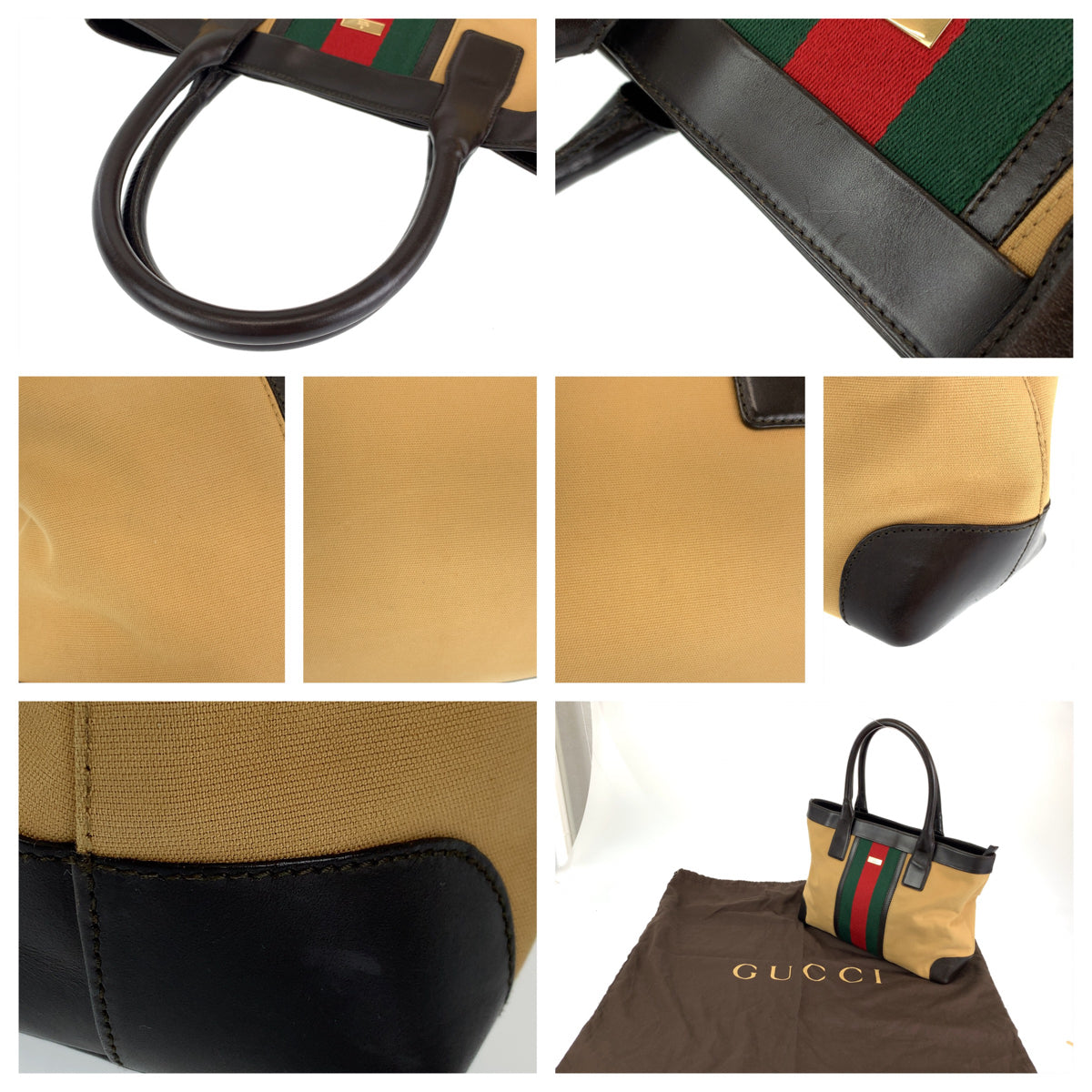 GUCCI グッチ シェリーライン ブラウン 茶 キャンバス / レザー 002 1119 ショルダーバッグ トートバッグ  レディース