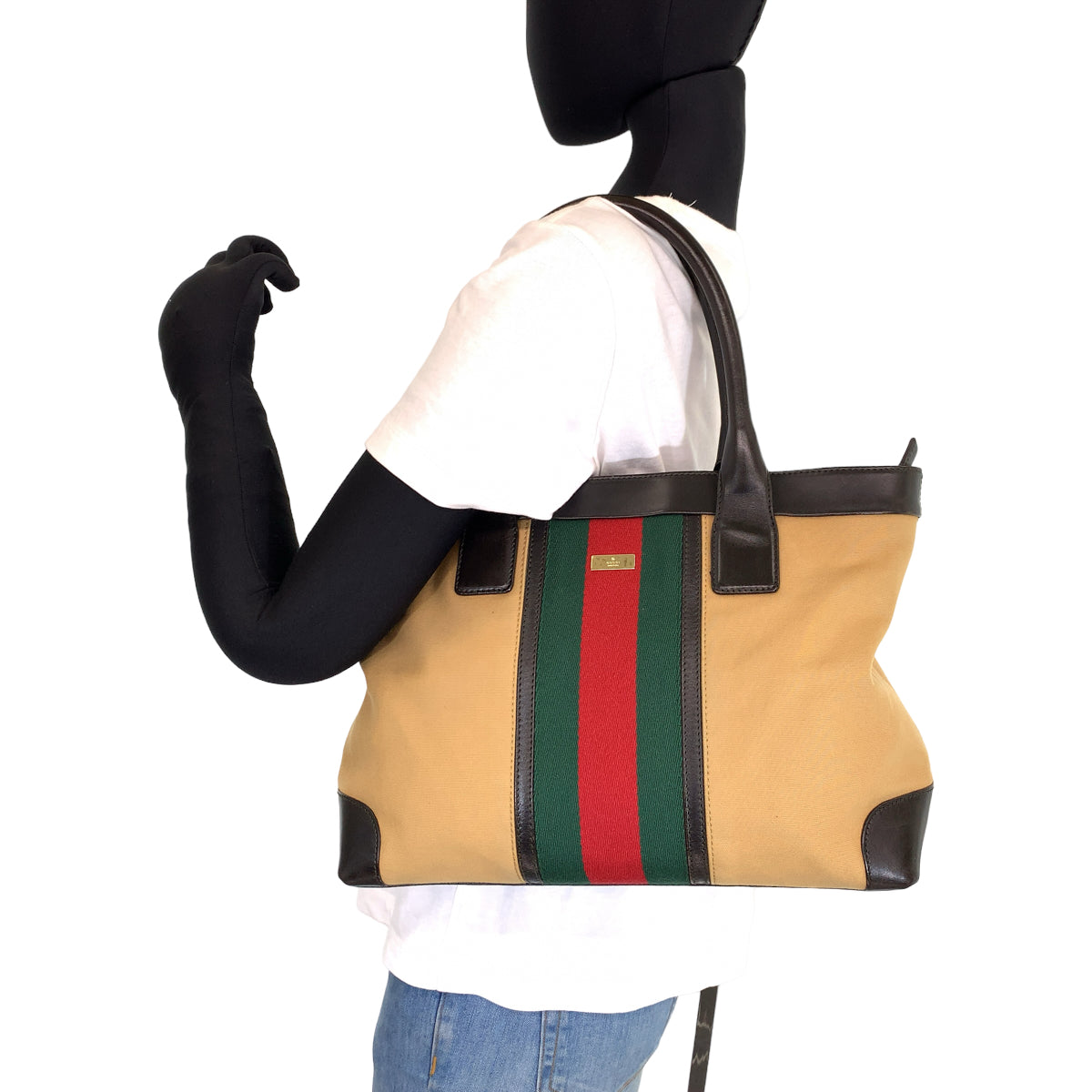 GUCCI グッチ シェリーライン ブラウン 茶 キャンバス / レザー 002 1119 ショルダーバッグ トートバッグ  レディース